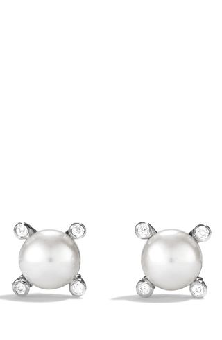 David Yurman + Small Pearl Earrings With Diamonds
