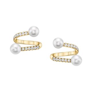Anita Ko + Pave Diamond Coil Earrings With Pearl Ends