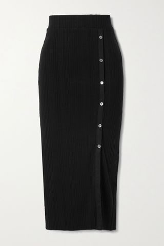 The Range + Wave Button-Embellished Ribbed-Knit Midi Skirt