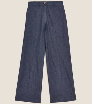 M&S Collection + Denim Wide Leg Trousers With Stretch