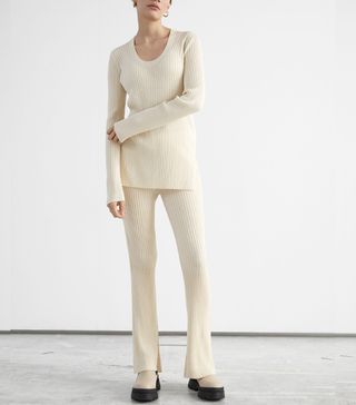 & Other Stories + Fitted Mulberry Silk Blend Rib Trousers