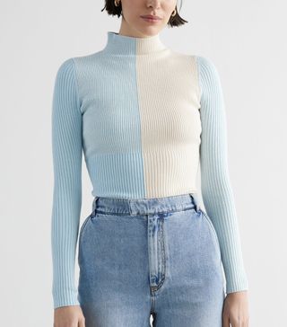 & Other Stories + Mock Neck Colour Block Rib Sweater