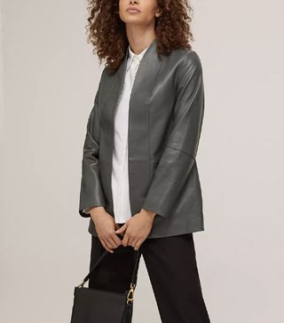 Modern Rarity + Open Neck Leather Jacket in Charcoal