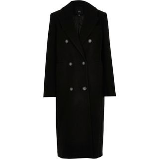 River Island + Black Wool Longline Boxy Coat