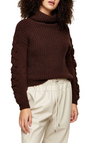 Topshop + Cable Knit Sleeve Turtleneck Sweater