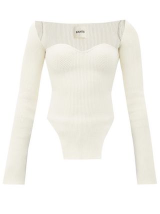 Khaite + Maddy Sweetheart-Neck Ribbed-Knit Top