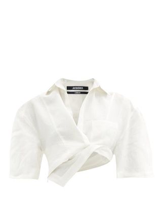 Jacquemus + Capri Asymmetric Cotton-Blend Cropped Top