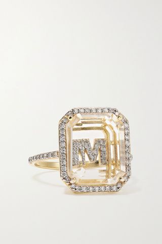 Mateo + 14-Karat Gold, Crystal and Diamond Ring