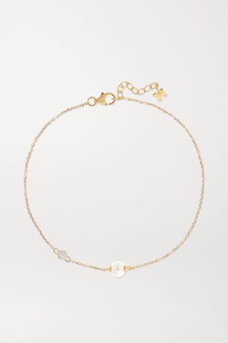 Mateo + 14-Karat Gold, Pearl and Diamond Bracelet