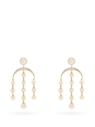 Mateo + Crescent Moon Diamond, Pearl & 14kt Gold Earrings