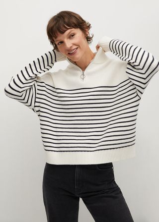 Mango + Zip Striped Sweater