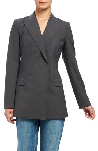 Theory + Buttonless Double-Breasted Stretch Good Wool Blazer