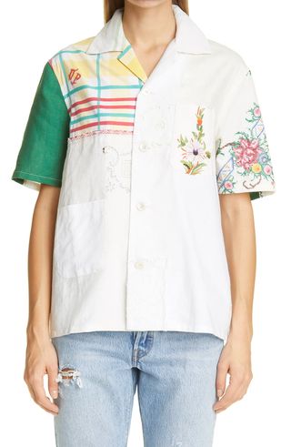 Bode + One of a Kind Embroidered Napkin Cotton Shirt