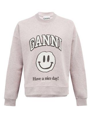 Ganni + Smiling Face Recycled Cotton-Blend Sweatshirt