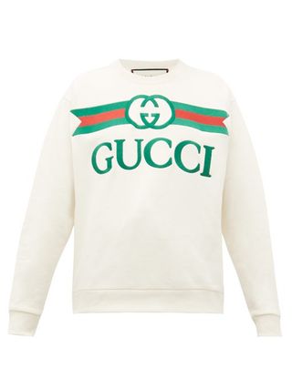 Gucci + Logo-Embroidered Loopback Cotton-Jersey Sweater