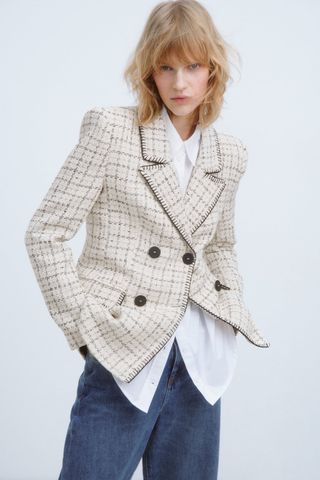 Zara + Textured Double-Breasted Blazer