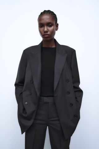 Zara + Wool-Blend Double-Breasted Blazer