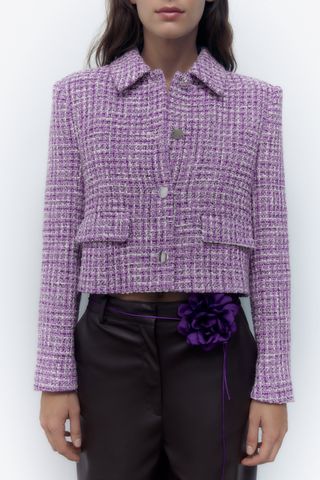 Zara + Short Textured Weave Blazer