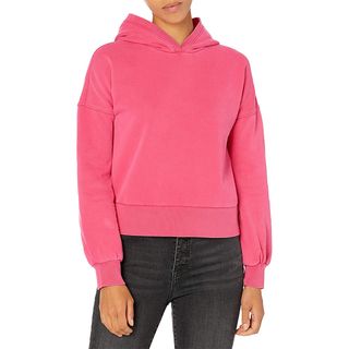 Goodthreads + Heritage Fleece Cropped Long Sleeve Hoodie in Pink Azalea Garment Dye