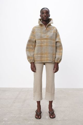 Zara + Wool Blend Plaid Sweatshirt