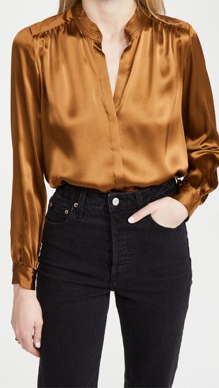 L'Agence + Bianca Band Collar Silk Blouse