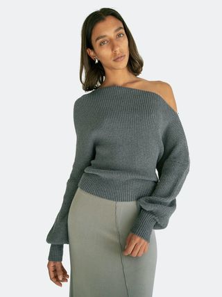 Line By K + Leon Off-the-Shoulder Ribbed Sweater