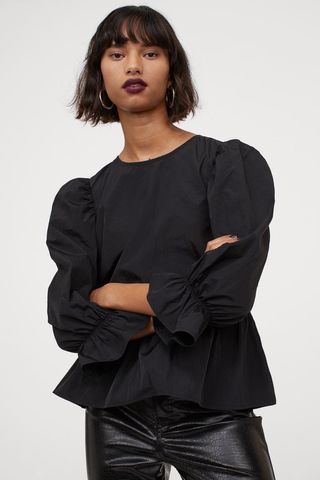 H&M + Puff-Sleeved Peplum Blouse