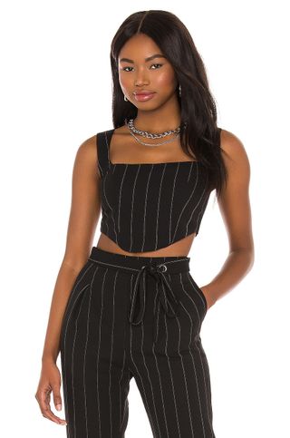 Song of Style + Maeve Top in Black Pinstripe