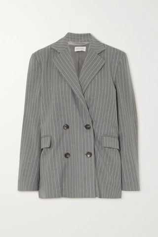 Loulou Studio + Ficaja Double-Breasted Pinstriped Stretch-Wool Blazer