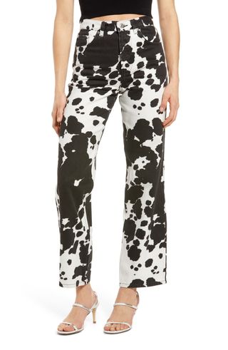 Topshop + Cow Print Runway Flare Leg Jeans