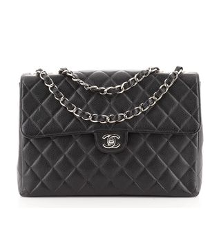 Chanel + Vintage Classic Single Flap Bag Quilted Caviar Jumbo