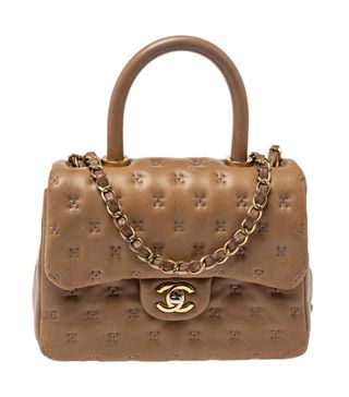 Chanel + Beige Leather Paris-Rome Coco Top Handle Bag