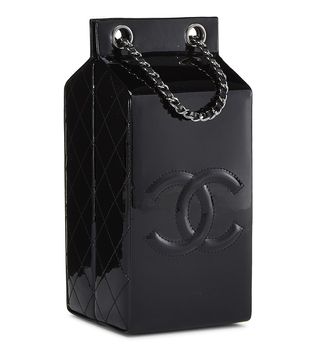 Chanel + Black Patent Leather Milk Carton Bag