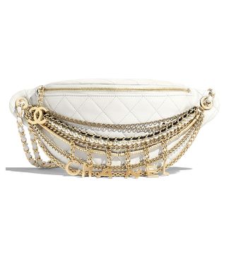 Chanel + Waist Bag Lambskin Quilted Gold/Silver-tone White