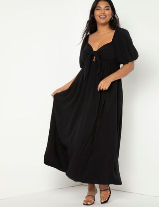 Eloquii + Tie Front Full Skirted Maxi Dress