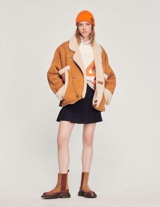 Sandro + Short Sheepskin Coat