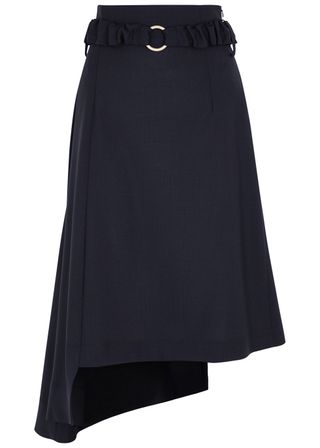 Eudon Choi + Deia Navy Asymmetric Wool Skirt