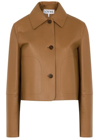 Loewe + Brown Cropped Leather Jacket