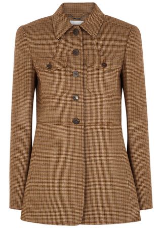 Chloé + Brown Houndstooth Wool Jacket