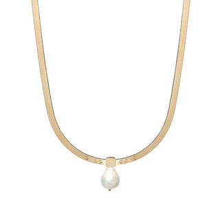 Zoe Chicco + 14k Gold Herringbone Chain Necklace With Baroque Pearl Slide