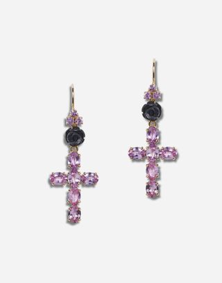 Dolce & Gabbana + Family Yellow Gold Earrings With Rose and Cross Pendant