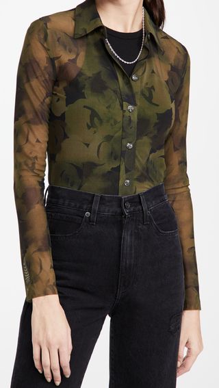 Ganni + Printed Mesh Shirt