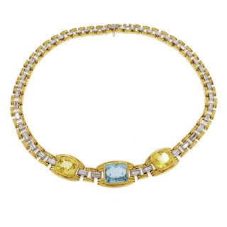 Bvlgari + Aquamarine, Yellow Sapphire, and Diamond Yellow Gold Necklace