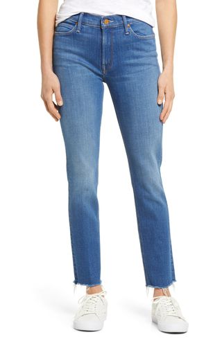 Mother + The Dazzler High Waist Fray Ankle Straight Leg Jeans