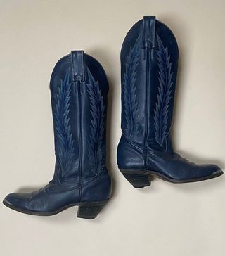 Vintage + Blue Leather Cowboy Boots