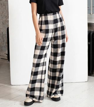Omnes + Organic Cotton High Waist Wide Leg Trousers in Gingham Check