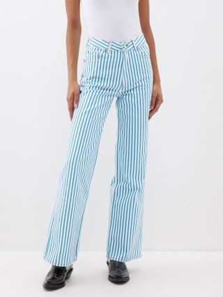 Ganni + Magny Striped Organic-Cotton Straight-Leg Jeans