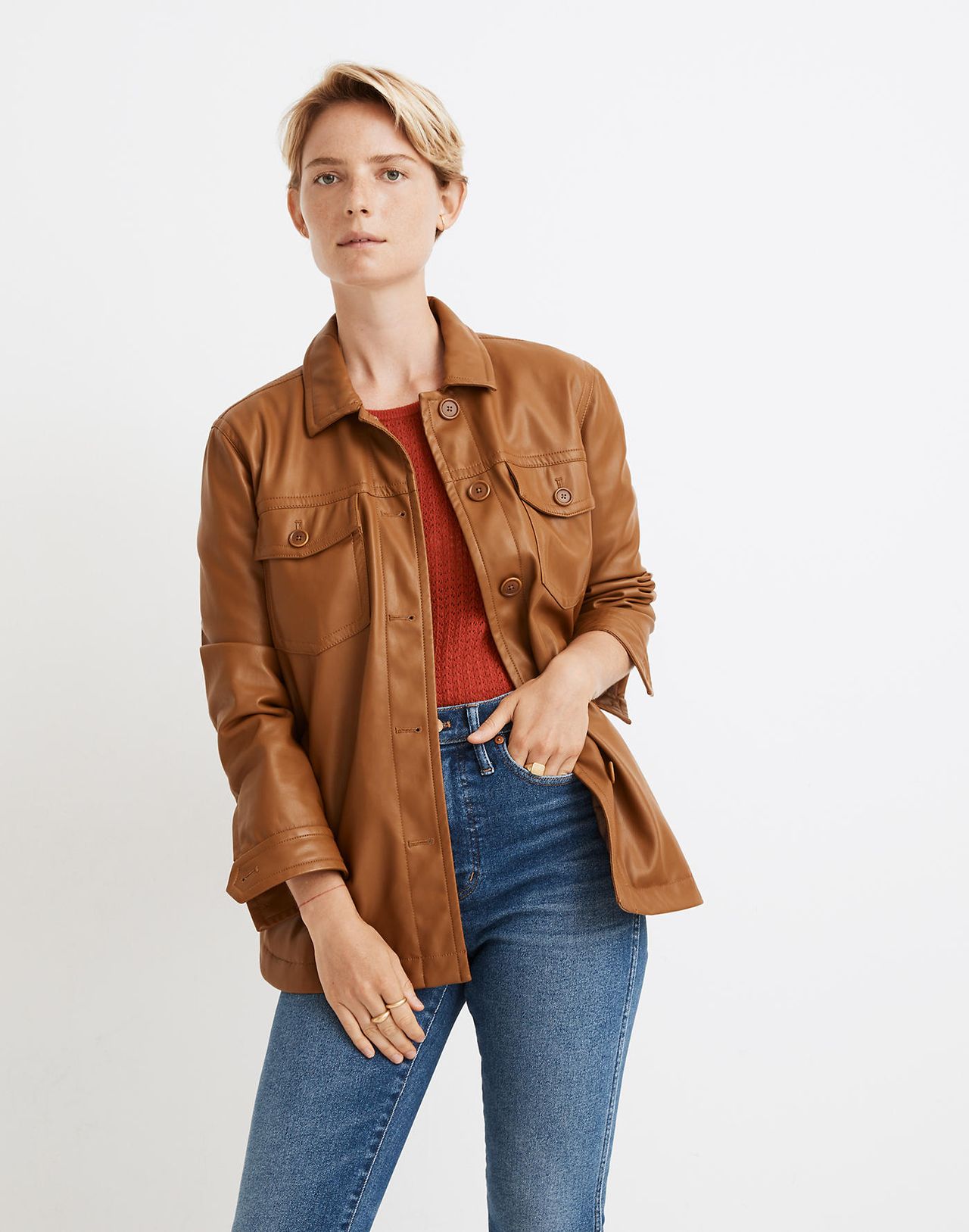 11 Perfect Faux Leather Tops to Wear With Skinny Jeans | Who What Wear