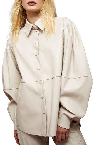 Topshop + Faux Leather Seamed Shirt