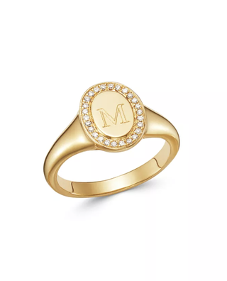 Zoe Lev + 14K Yellow Gold Diamond Initial Signet Ring